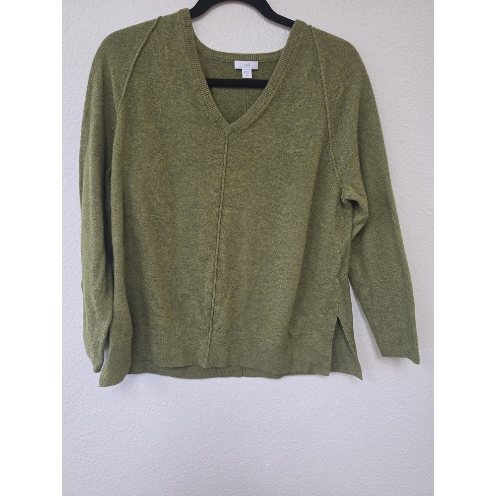 J.Jill Sweater M Petite Olive Green V-Neck Long Sleeve Pullover Top